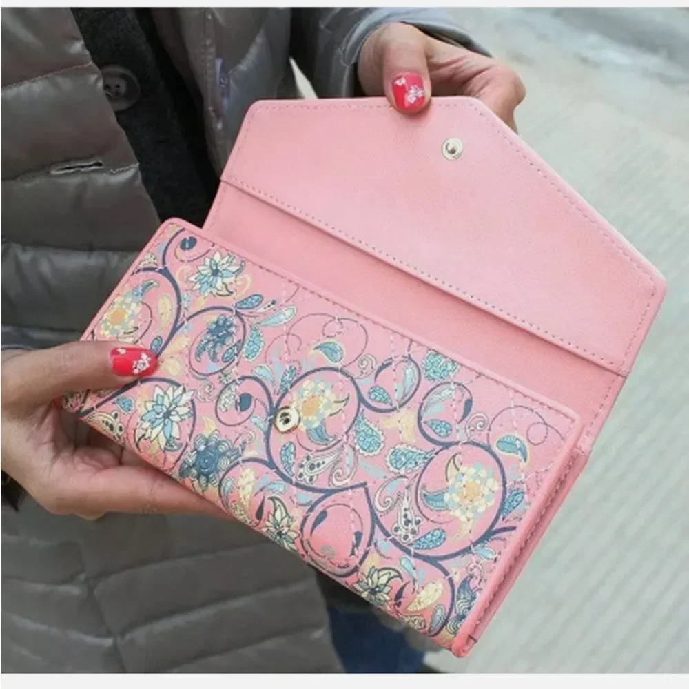 Pink Women Leather Envelope Clutch Wallet ID Card Holder Phone Handbag Gift